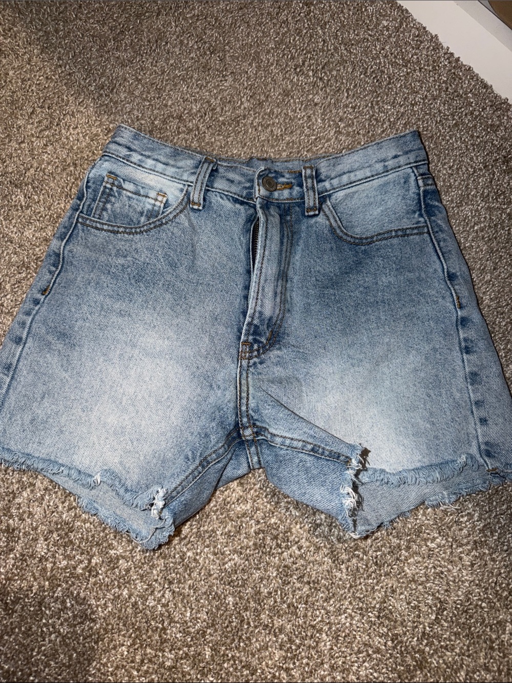 Light Blue Distressed High-Rise Denim Shorts